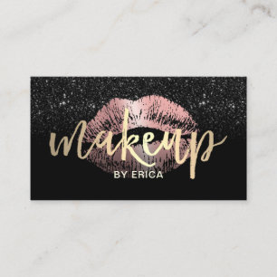Makeup Artist Rose Gold Lips Gold Script Glitter Business Card