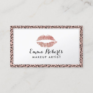 Makeup Artist Rose Gold LIps Leopard Border Business Card