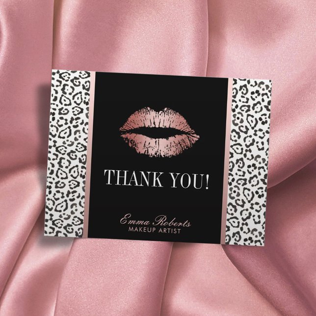 Makeup Artist Rose Gold Lips Leopard Thank You Postcard (Creator Uploaded)