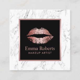 Makeup Artist Rose Gold Lips Modern Marble Square Business Card