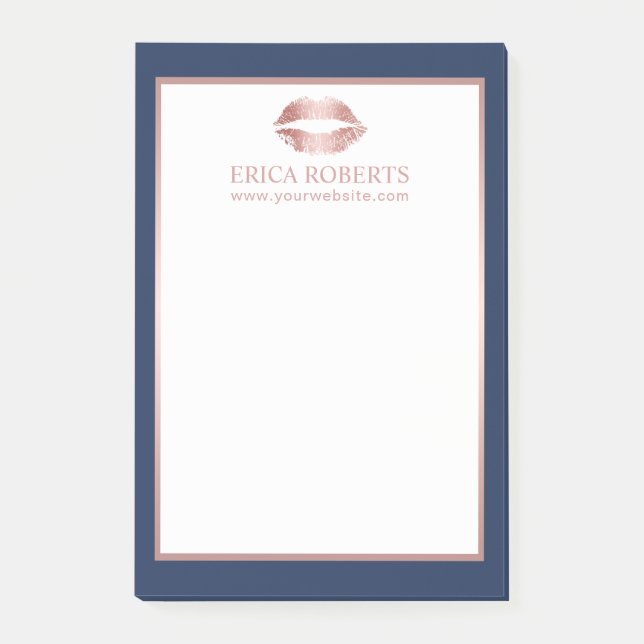 Makeup Artist Rose Gold Lips Modern Navy Blue Post-it Notes (Front)