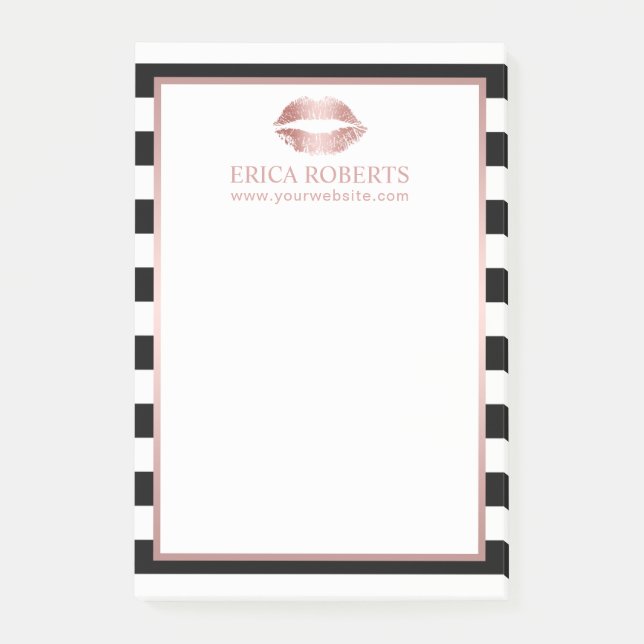 Makeup Artist Rose Gold Lips Modern Stripes Salon Post-it Notes (Front)