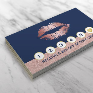 Makeup Artist Rose Gold Lips Navy Blue Loyalty Card