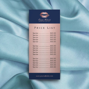 Makeup Artist Rose Gold Lips Navy Blue Price List Rack Card