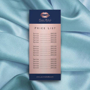 Makeup Artist Rose Gold Lips Navy Blue Price List Rack Card