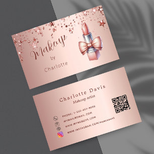 Makeup artist rose gold lipstick QR code Business Card