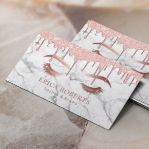Makeup Artist Rose Gold Marble Lashes & Brows Business Card