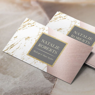 Makeup Artist Rose Gold Modern Marble Hair Stylist Business Card