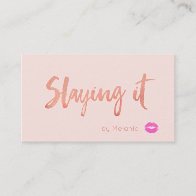 Makeup Artist Rose Gold Slaying It Hot Pink Lips Business Card (Front)