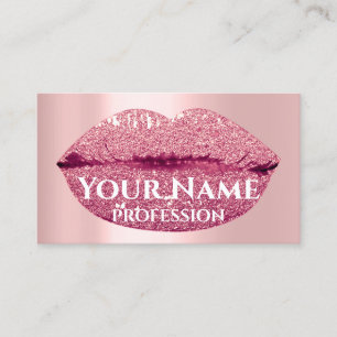 Makeup Artist Rose Kiss Lips Pink Glitter Business Card