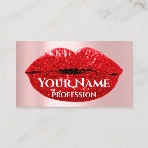 Makeup Artist Rose Kiss Lips Red Blush Glitter Business Card