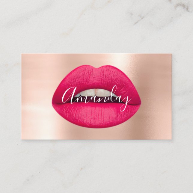 Makeup Artist Rose Red Lips Logo QR Code Logo Business Card (Front)