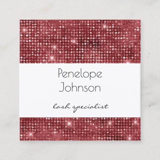 Makeup Artist Ruby Sparkle Glam  Square Business Card (Front)