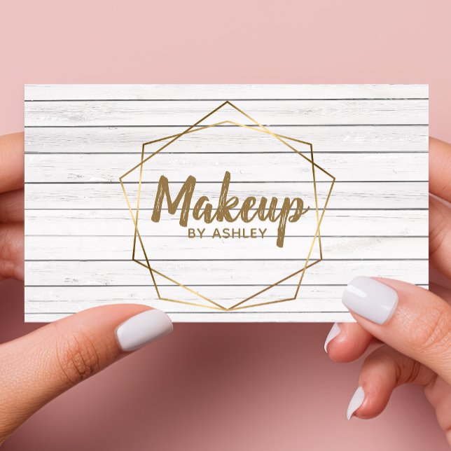 Makeup Artist Rustic Wood Geometric Terrarium Business Card (Creator Uploaded)