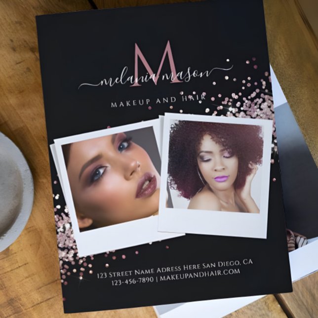 Makeup Artist Salon Custom Photo Cosmetic Black  Flyer (Creator Uploaded)