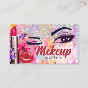 Makeup Artist Salon Holographic Glitter Red Lips Business Card