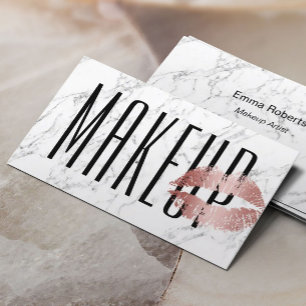 Makeup Artist Salon Rose Gold Lips White Marble Business Card