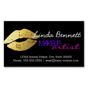 Makeup Artist - Sassy Gold Lips Dark Theme Style Magnetic Business Card