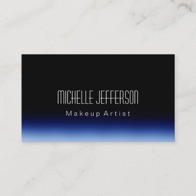 Makeup Artist Script Black Blue Business Card (Front)