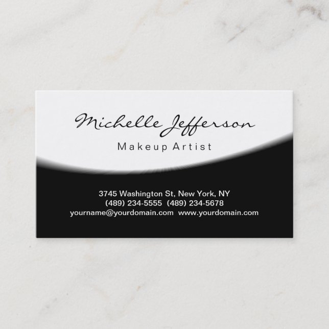 Makeup Artist Script Black White Business Card (Front)