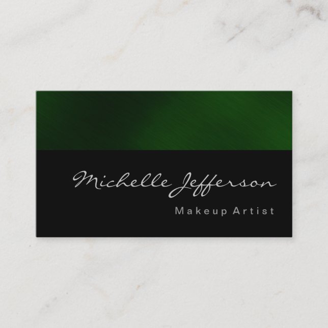 Makeup Artist Script Green Pattern Business Card (Front)