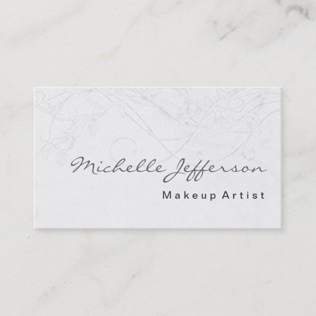 Makeup Artist Script Grey Pattern Business Card (Front)