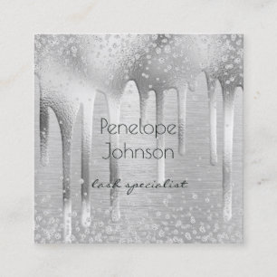 Makeup Artist Silver Foil and Diamonds Glam Square Business Card