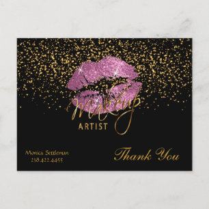 Makeup Artist So Pink Lips on Black Postcard