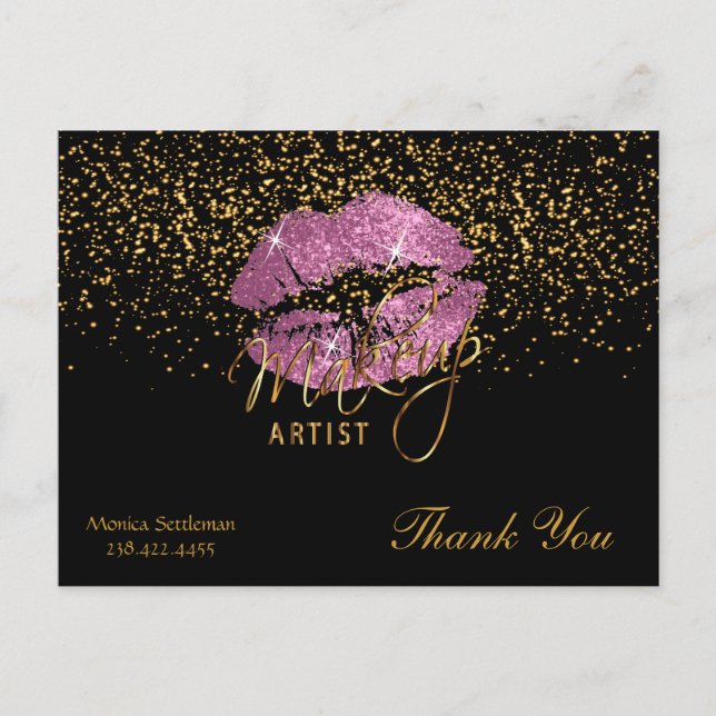Makeup Artist  So Pink Lips on Black Postcard (Front)