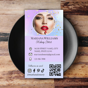 makeup artist  social media photo qr code purple  business card