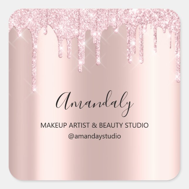 Makeup Artist Spark Glitter Rose Drips  Square Sticker (Front)