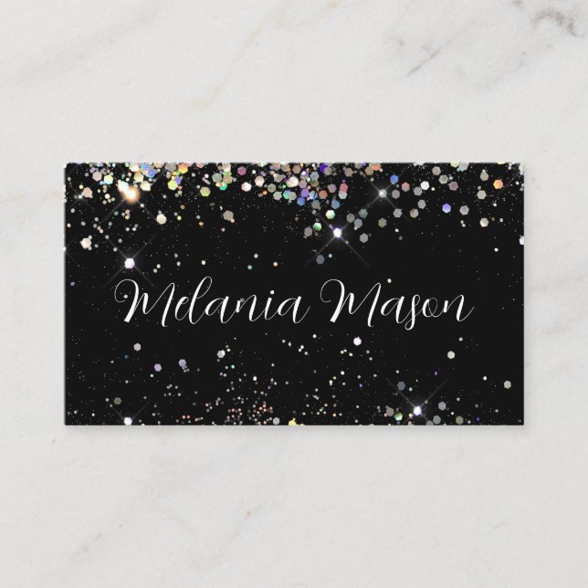 Makeup Artist Sparkly Holographic Glitter Black Business Card (Front)