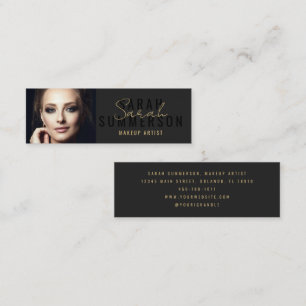 Makeup Artist Stylish Black Beauty Salon Photo Mini Business Card
