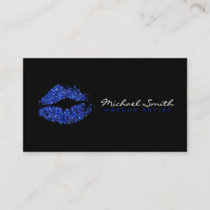 Makeup Artist Stylish Blue Glitter Lips Business Card