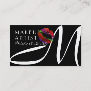 Makeup Artist Stylish Colourful Lips Monogram #2 Business Card