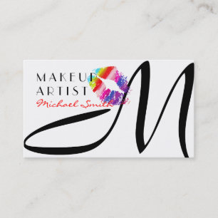 Makeup Artist Stylish Colourful Lips Monogram #5 Business Card