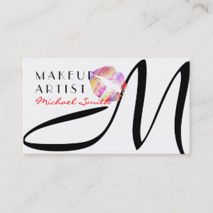 Makeup Artist Stylish Colourful Lips Monogram #6 Business Card