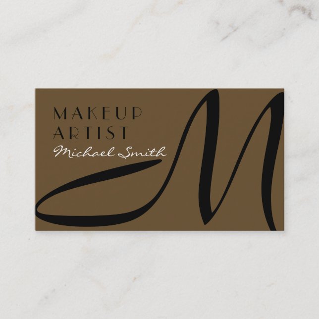 Makeup Artist Stylish Monogram Modern Donkey Brown Business Card (Front)