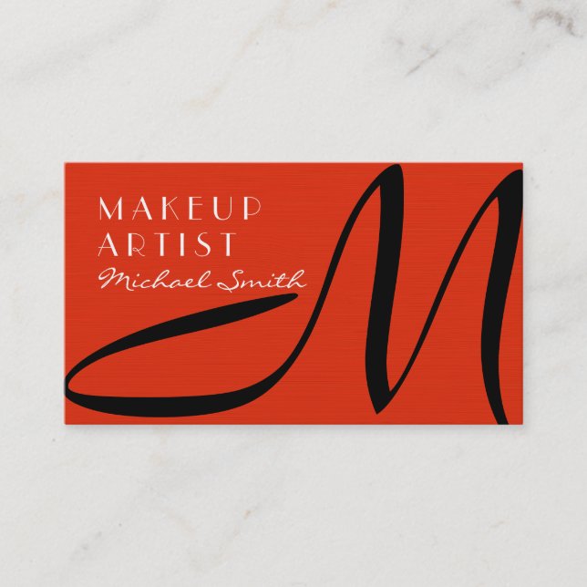 Makeup Artist Stylish Monogram Modern Red Orange Business Card (Front)