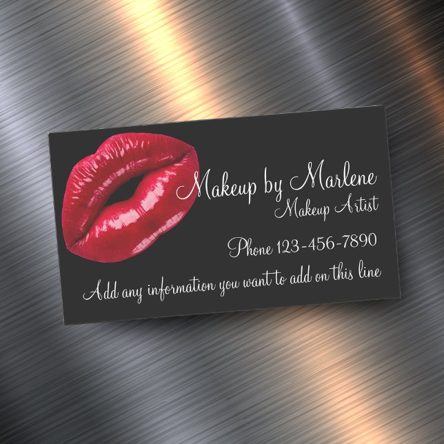 Makeup Artist Stylish Red Lips Fashionn Design Magnetic Business Card (Creator Uploaded)