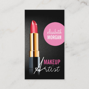 Makeup Artist - Stylish Red Lipstick Pink Beauty Business Card