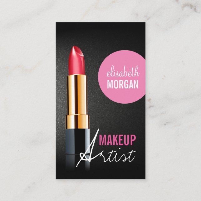 Makeup Artist - Stylish Red Lipstick Pink Beauty Business Card (Front)