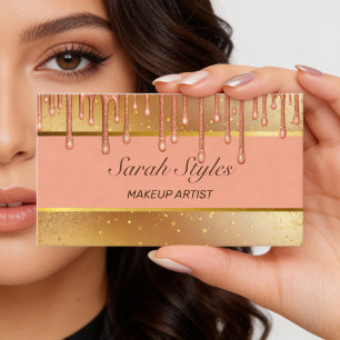 Makeup Artist Stylist Glam Rose Gold Glitter drips Business Card