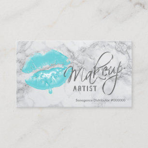 Makeup Artist Teal Lips and Grey Marble Business Card