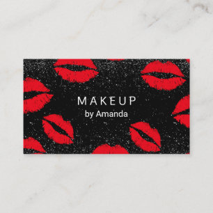 Makeup Artist Trendy Black Glitter Red Lips Salon Business Card