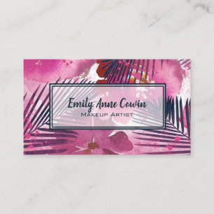 Makeup Artist Trendy Tropical Palm Pink Floral Business Card
