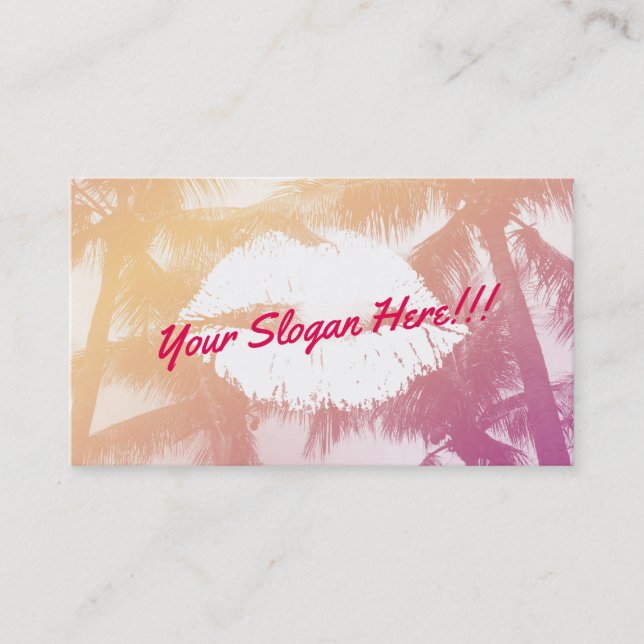 Makeup Artist Tropical Palm Trees Chic Lips Salon Business Card (Front)