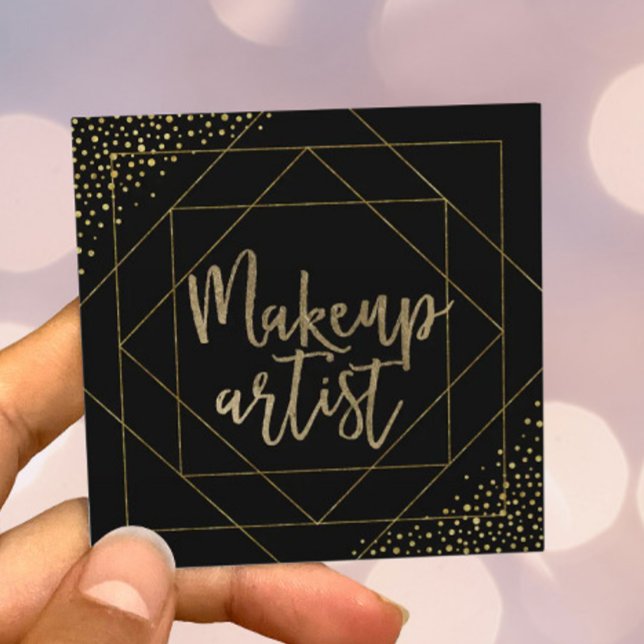 Makeup Artist Typography Modern Black & Gold Square Business Card (Creator Uploaded)
