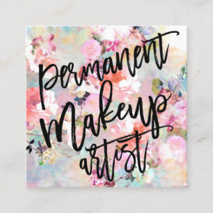 Makeup artist typography modern floral watercolor square business card