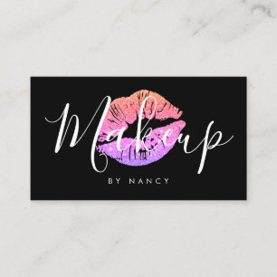 Makeup Artist Typography Pink Glitter Lips Business Card
